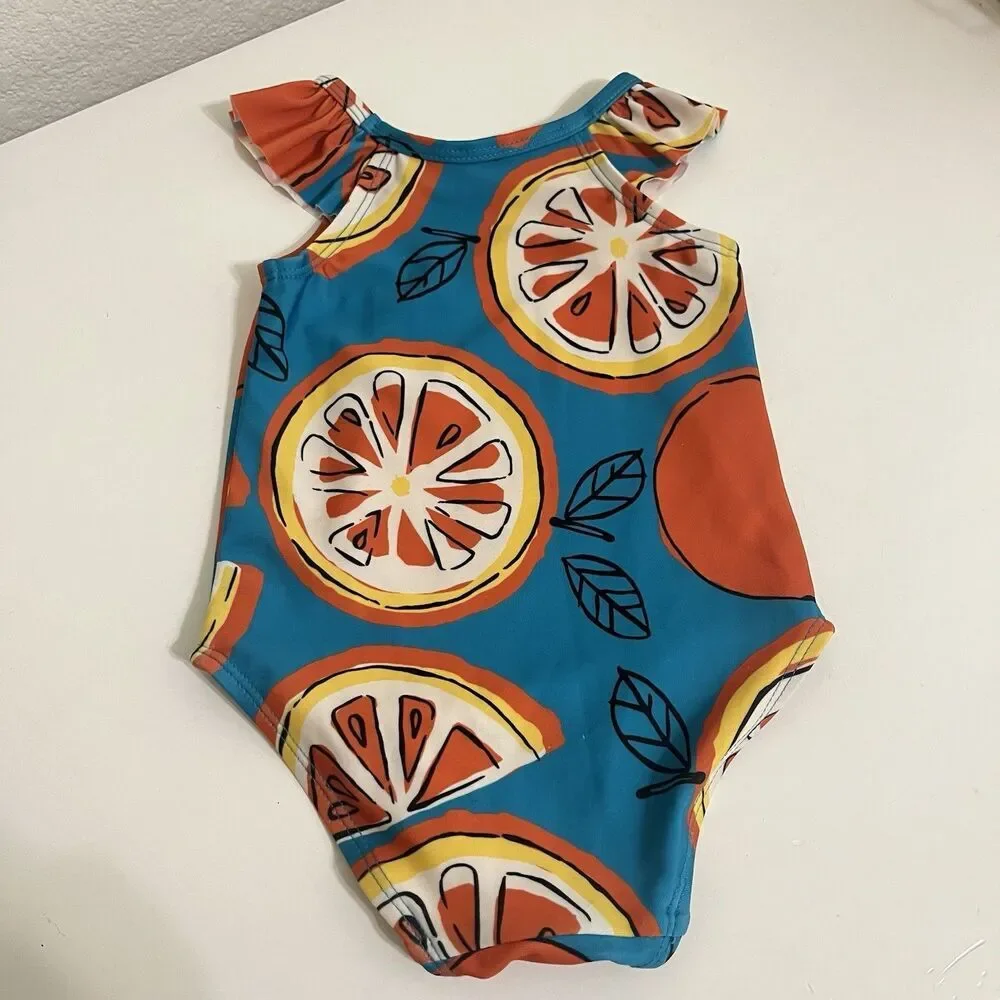 Tea Collection Oranges Fruit Print One-Piece Baby Swimsuit Girls SZ 18-24 Months